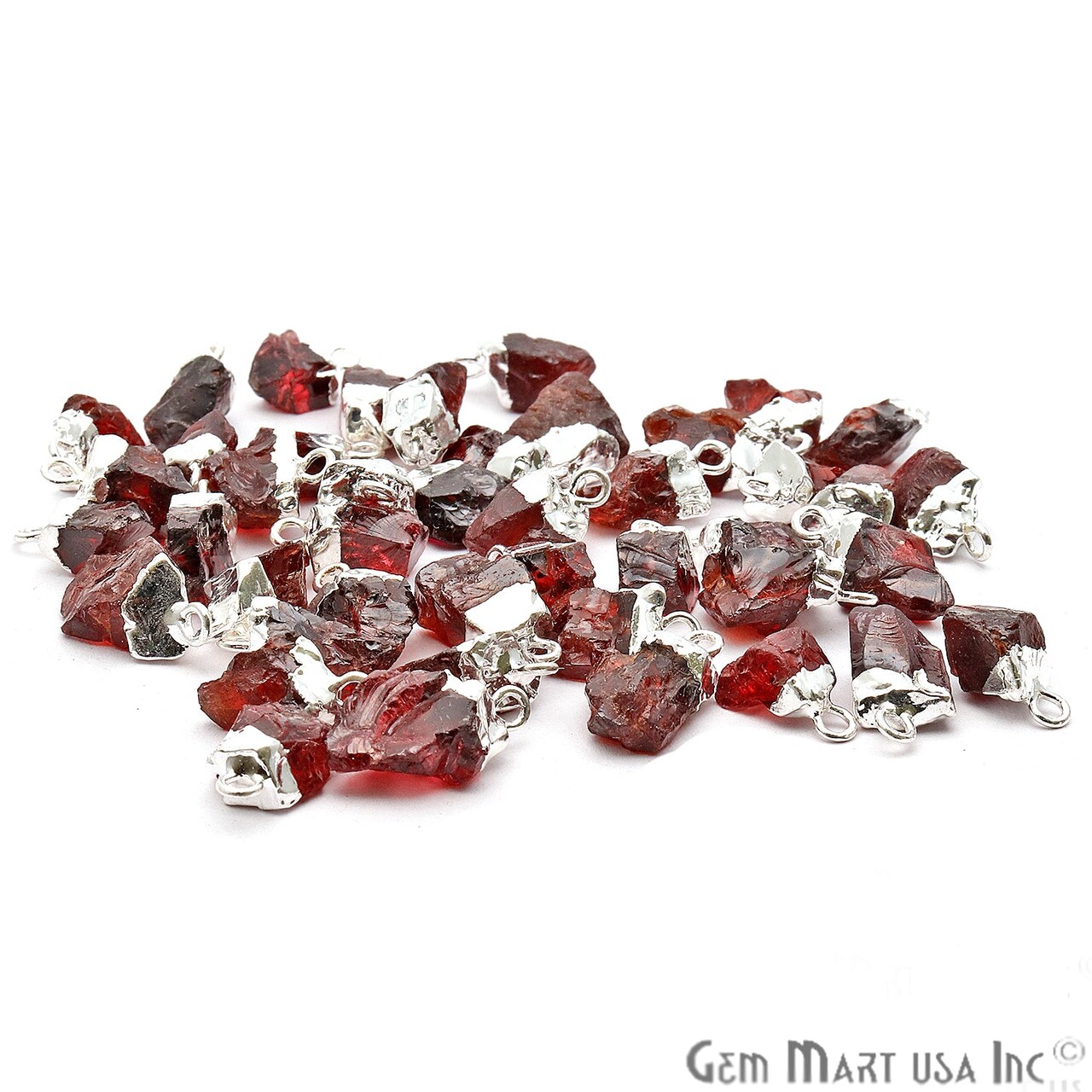 Rough Gemstone Pendant, Birthstone Raw Pendant, Silver Electroplated Connector Charms, 15x10mm (Approx), 1 pc, GemMartUSA (50470)